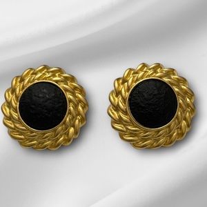 Black and Gold Tone Vintage Earrings